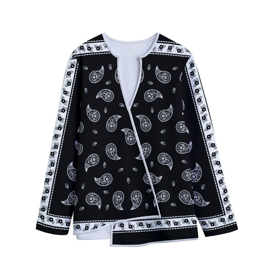 Black And White Bandana Print Long Sleeve Short Coat
