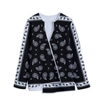 Black And White Bandana Print Long Sleeve Short Coat