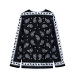 Black And White Bandana Print Long Sleeve Short Coat