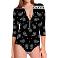 Black And White Bandana Print Long Sleeve Swimsuit