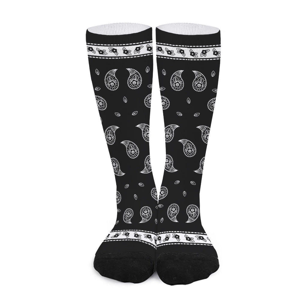 Black And White Bandana Print Long Socks