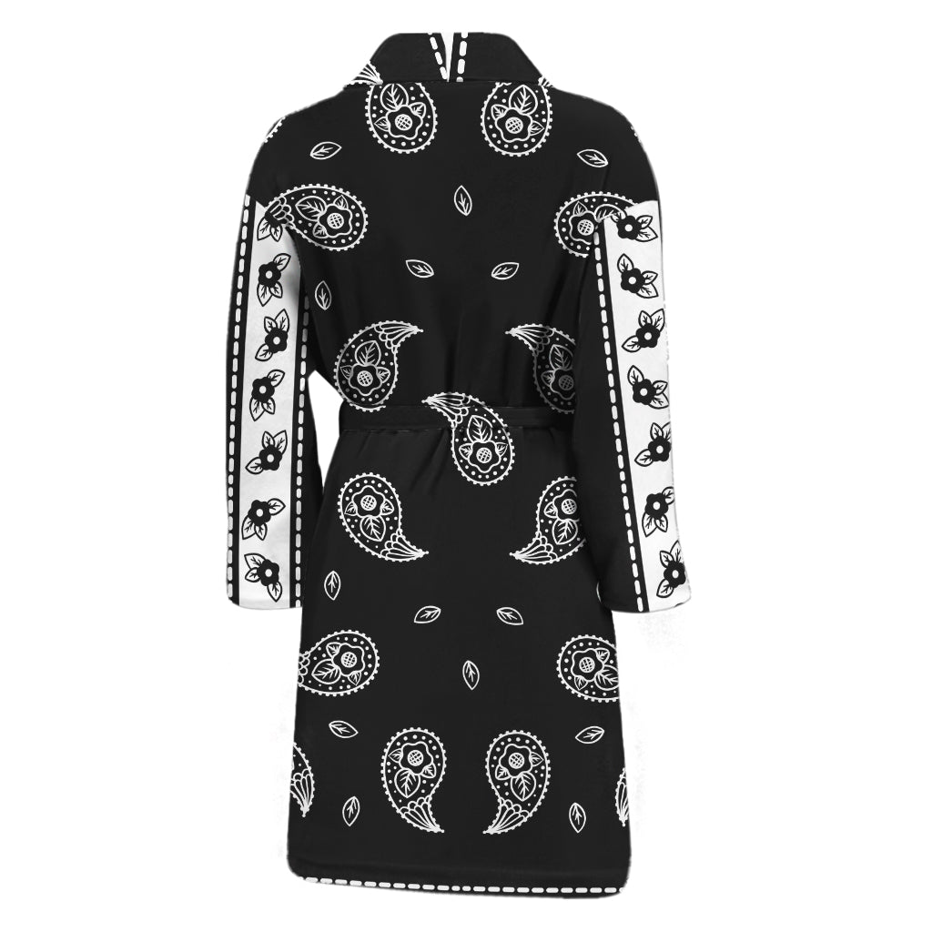 Black And White Bandana Print Men's Bathrobe