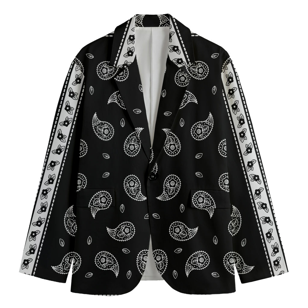 Black And White Bandana Print Men's Cotton Blazer