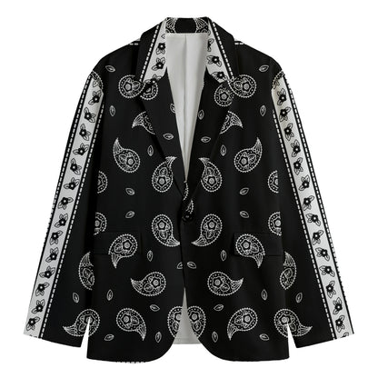 Black And White Bandana Print Men's Cotton Blazer