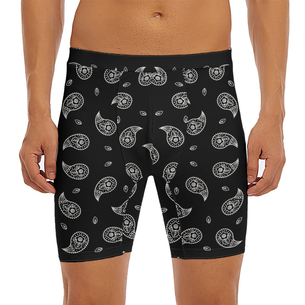 Black And White Bandana Print Men's Long Boxer Briefs