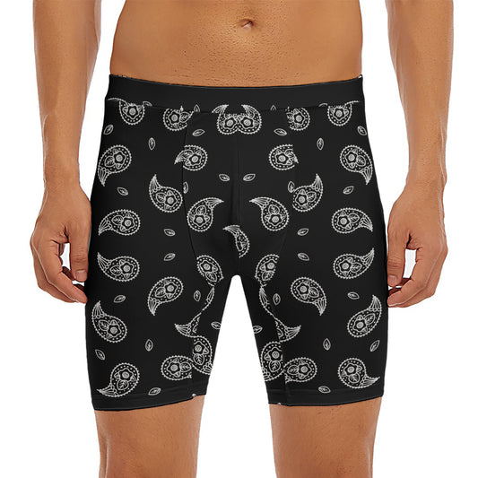 Black And White Bandana Print Men's Long Boxer Briefs