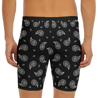 Black And White Bandana Print Men's Long Boxer Briefs