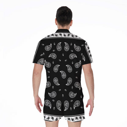 Black And White Bandana Print Men's Rompers