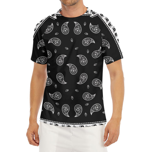 Black And White Bandana Print Men's Short Sleeve Rash Guard