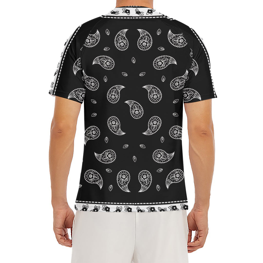 Black And White Bandana Print Men's Short Sleeve Rash Guard