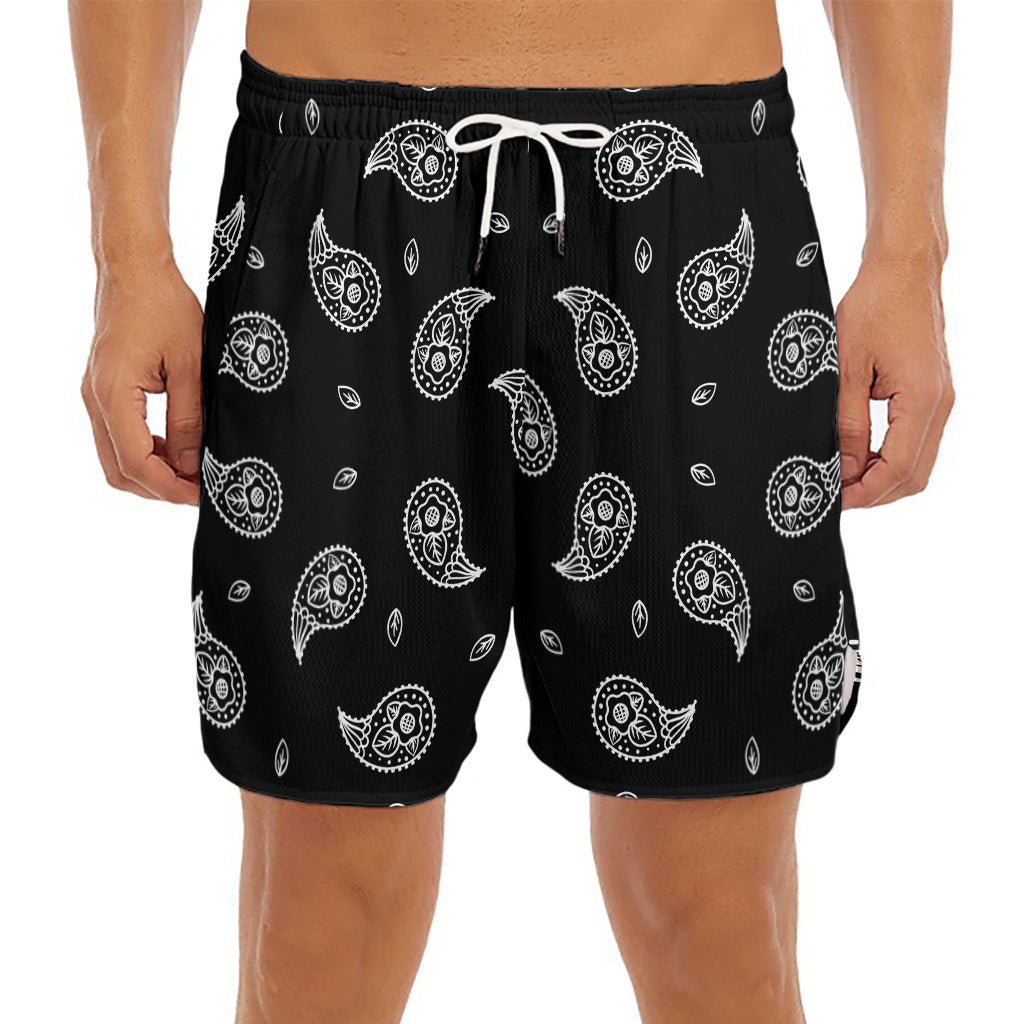 Black And White Bandana Print Men's Split Running Shorts
