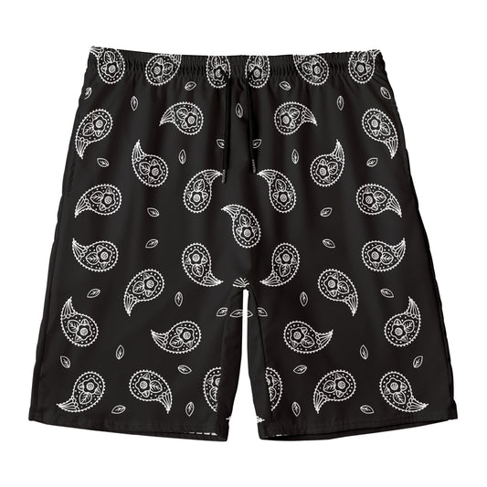 Black And White Bandana Print Men's Swim Trunks