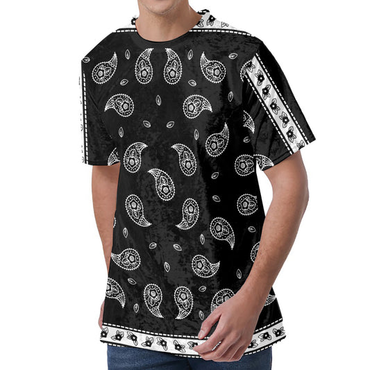Black And White Bandana Print Men's Velvet T-Shirt
