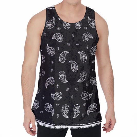 Black And White Bandana Print Men's Velvet Tank Top