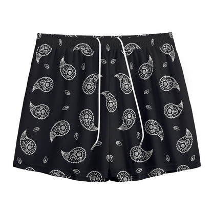 Black And White Bandana Print Mesh Shorts