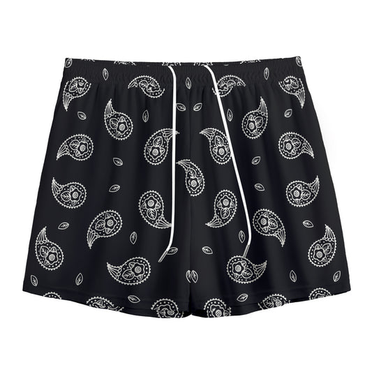Black And White Bandana Print Mesh Shorts
