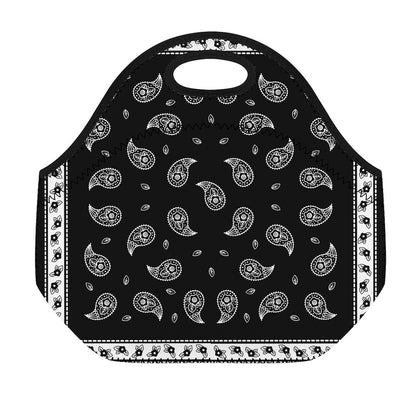 Black And White Bandana Print Neoprene Lunch Bag
