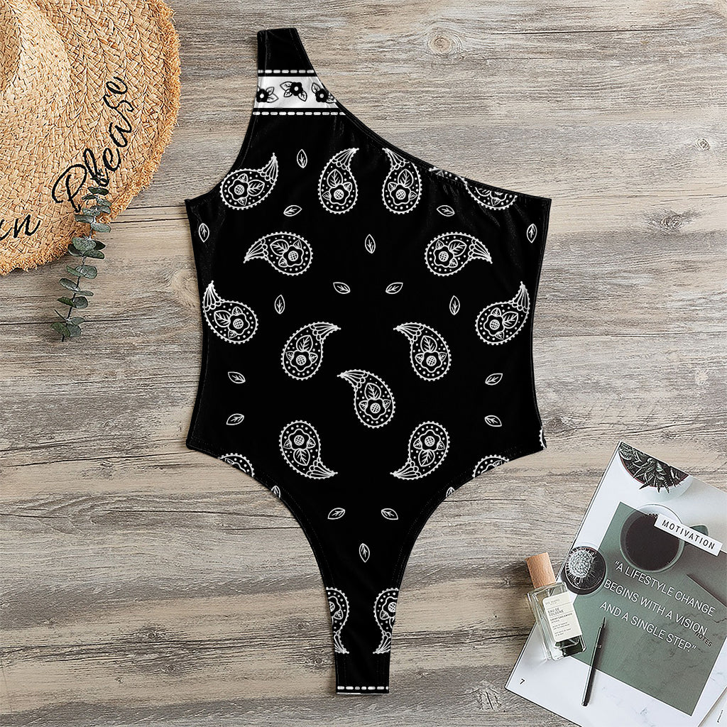 Black And White Bandana Print One Shoulder Bodysuit