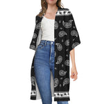 Black And White Bandana Print Open Front Beach Cover Up
