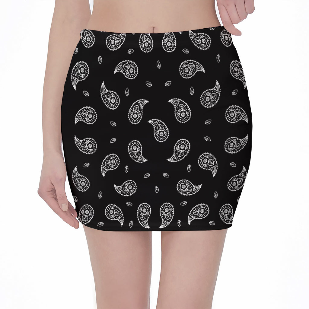 Black And White Bandana Print Pencil Mini Skirt