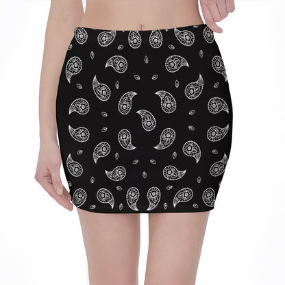 Black And White Bandana Print Pencil Mini Skirt