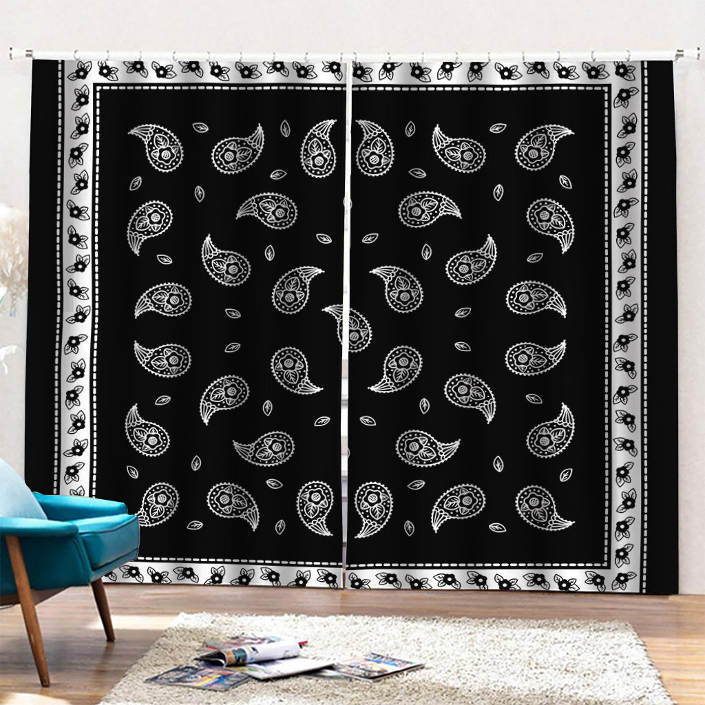 Black And White Bandana Print Pencil Pleat Curtains