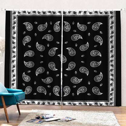 Black And White Bandana Print Pencil Pleat Curtains