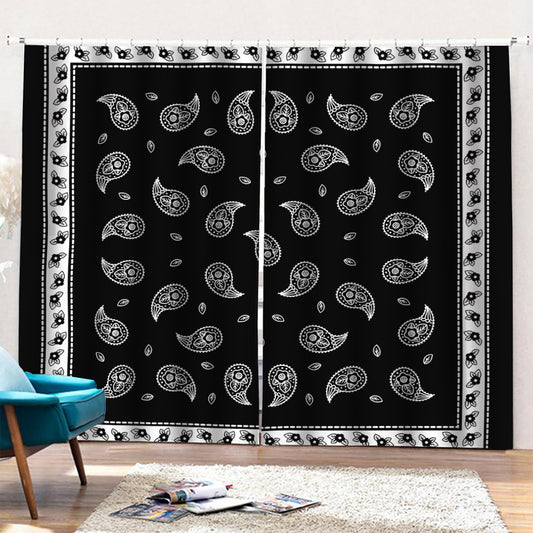 Black And White Bandana Print Pencil Pleat Curtains