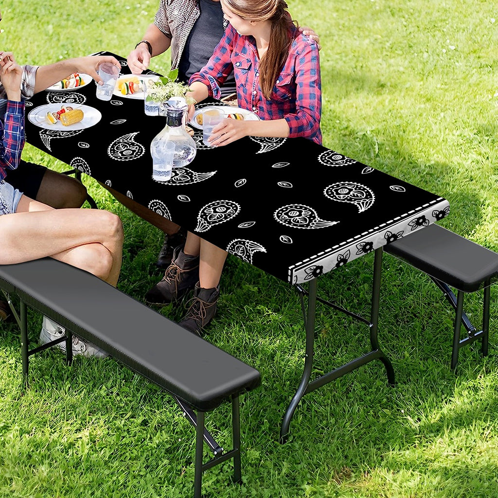Black And White Bandana Print Picnic Table Cover