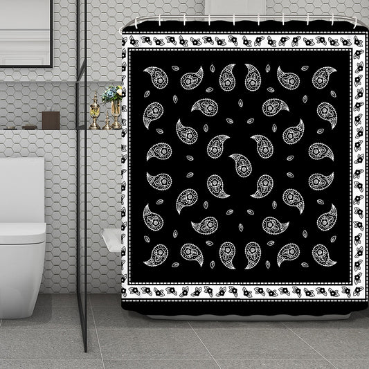 Black And White Bandana Print Polyester Shower Curtain