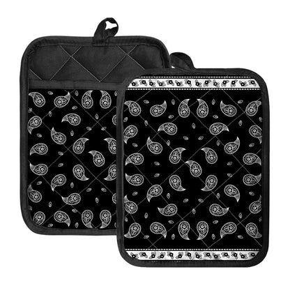 Black And White Bandana Print Pot Holders With Pocket