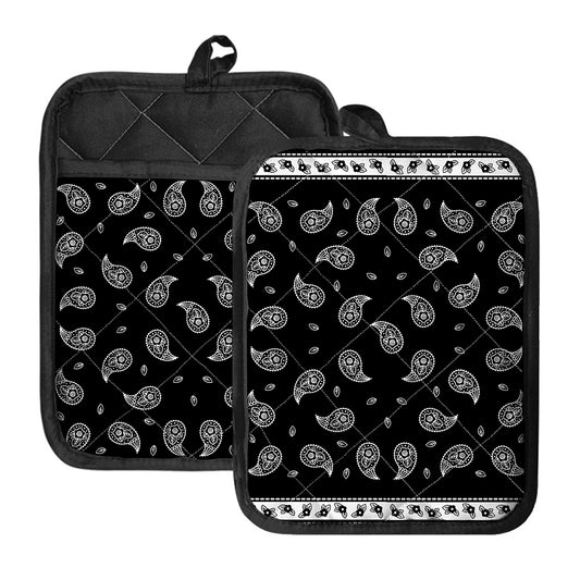 Black And White Bandana Print Pot Holders With Pocket