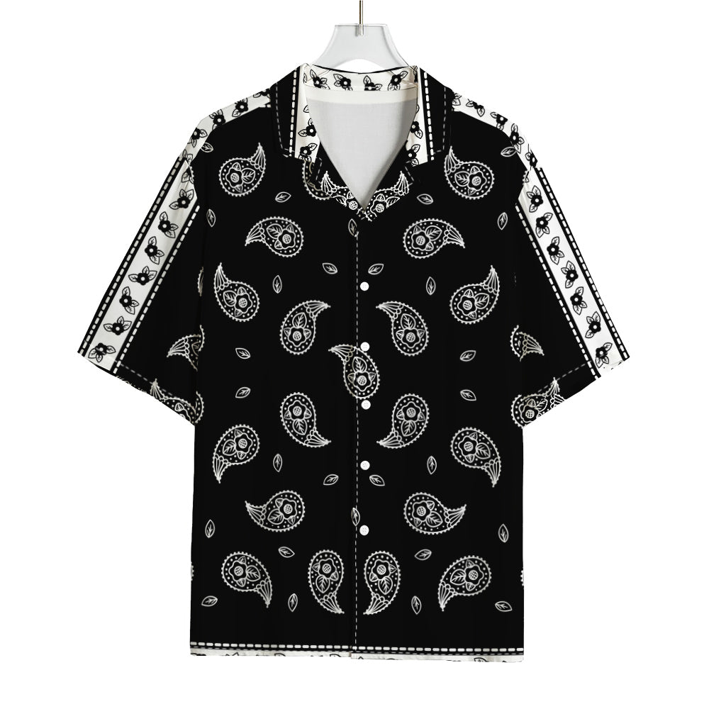Black And White Bandana Print Rayon Hawaiian Shirt