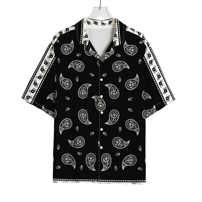 Black And White Bandana Print Rayon Hawaiian Shirt
