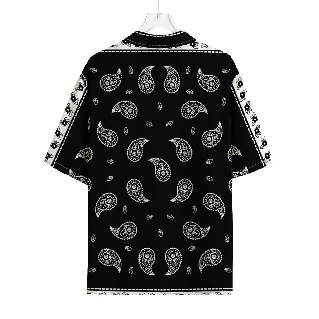 Black And White Bandana Print Rayon Hawaiian Shirt