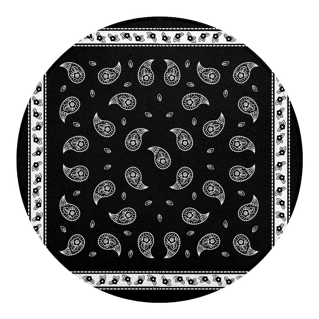 Black And White Bandana Print Round Blanket