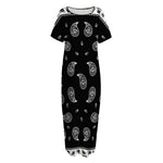 Black And White Bandana Print Short Sleeve Long Nightdress