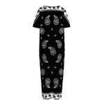 Black And White Bandana Print Short Sleeve Long Nightdress