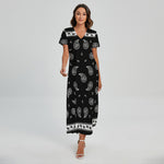 Black And White Bandana Print Short Sleeve Maxi Dress