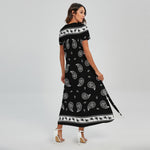 Black And White Bandana Print Short Sleeve Maxi Dress