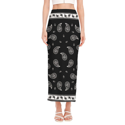 Black And White Bandana Print Side Slit Maxi Skirt