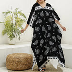 Black And White Bandana Print Silk V-Neck Kaftan Dress