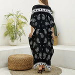 Black And White Bandana Print Silk V-Neck Kaftan Dress