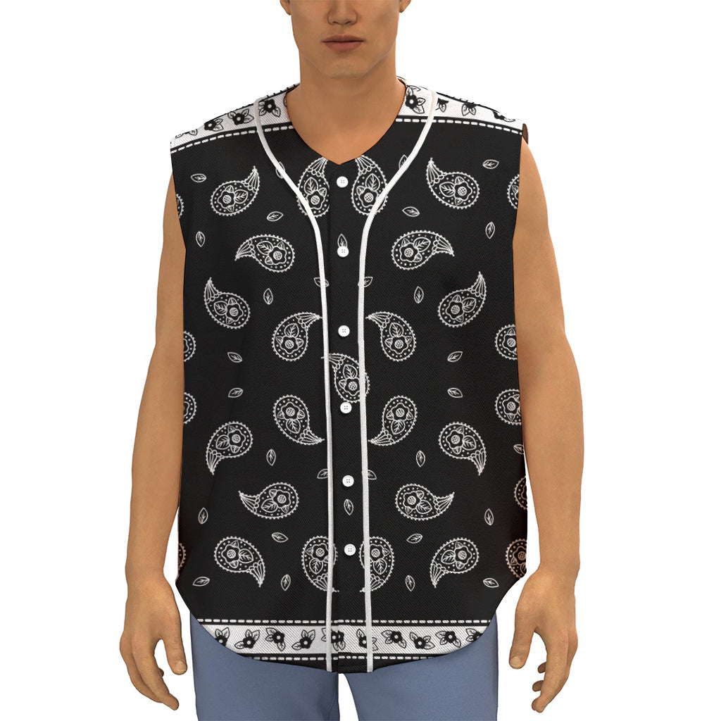 Black And White Bandana Print Sleeveless Baseball Jersey