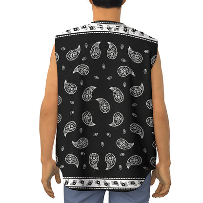 Black And White Bandana Print Sleeveless Baseball Jersey