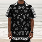 Black And White Bandana Print Textured Short Sleeve Shirt