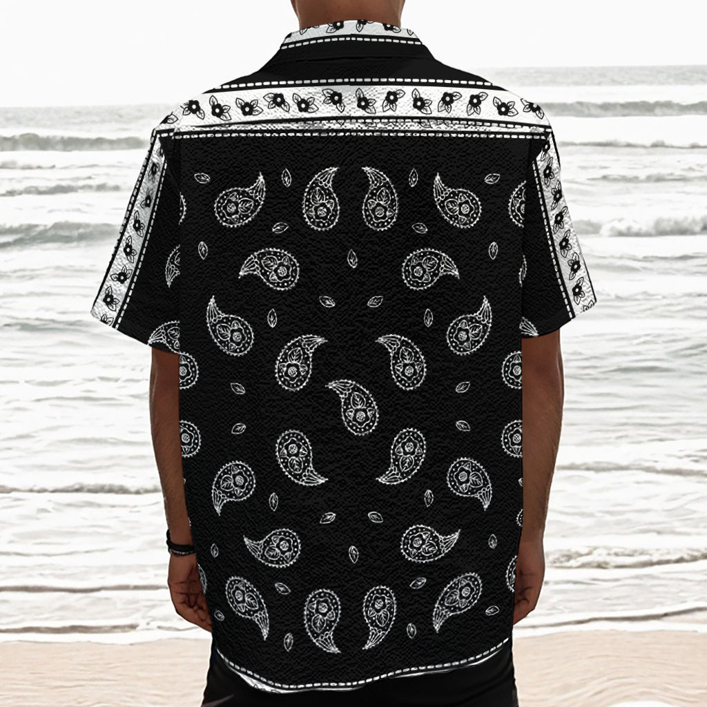 Black And White Bandana Print Textured Short Sleeve Shirt