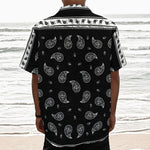 Black And White Bandana Print Textured Short Sleeve Shirt