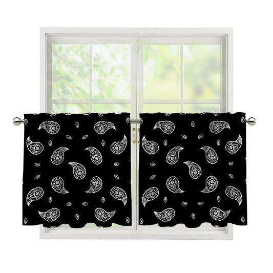 Black And White Bandana Print Tier Curtains