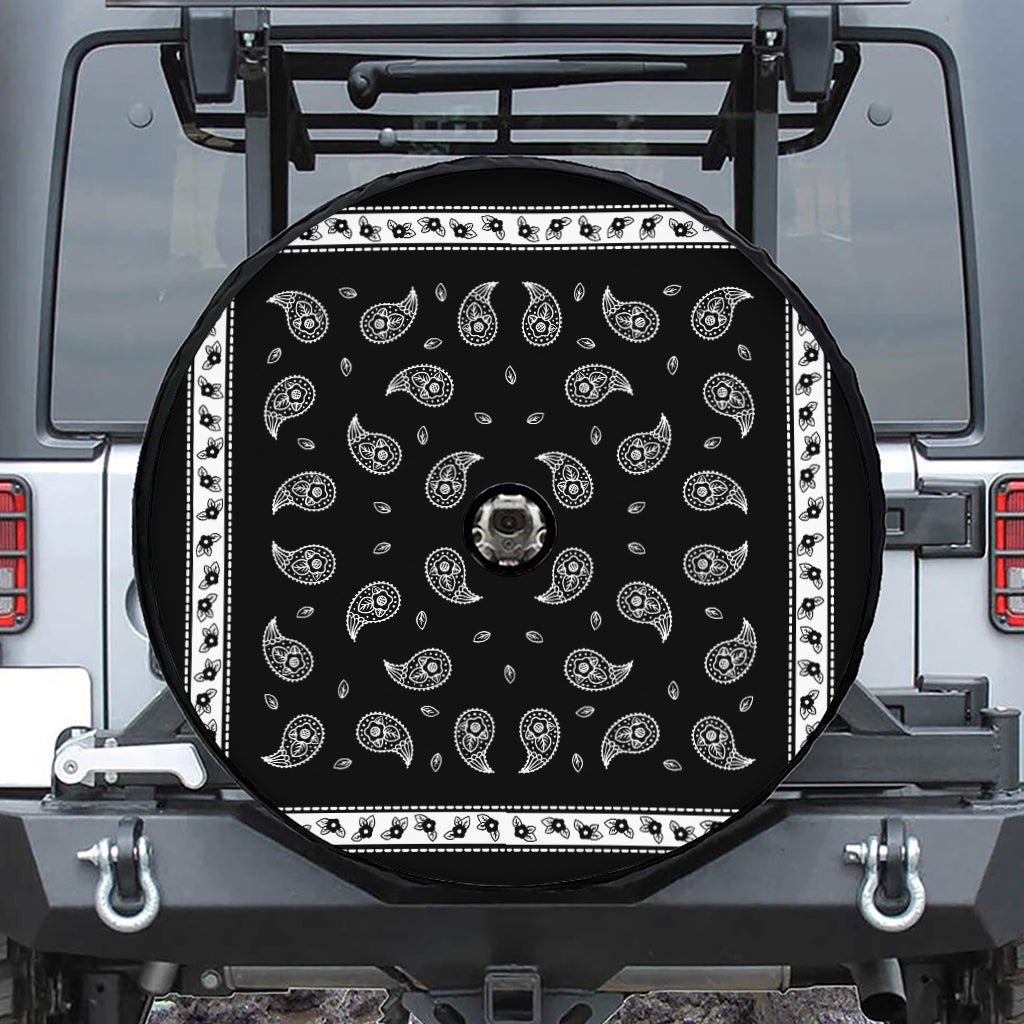 Black And White Bandana Print Tire Cover With Camera Hole
